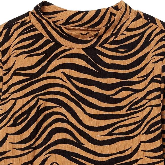 NEW Amazon Essentials Girls Slim-fit Long-Sleeve Mockneck Top Brown Animal - Picture 2 of 3